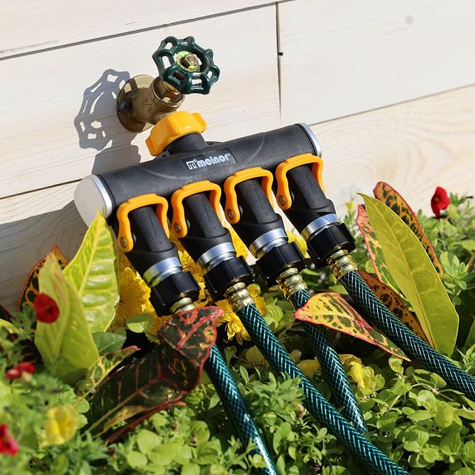 Melnor 65135AMZ 4 Way Lever Flow Through Valve Connector Bundle, Yellow, Black