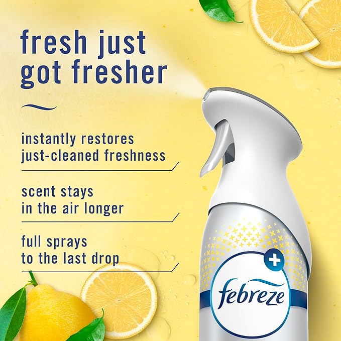 Febreze Air Mist, Air Freshener Spray, Odor Fighting Room Spray, Deodorizer for Home Bathroom Kitchen Office Apartment Dorm Room Classroom, Kitchen Odor Fighter Fresh Lemon Scent, 8.1oz, 3-pack