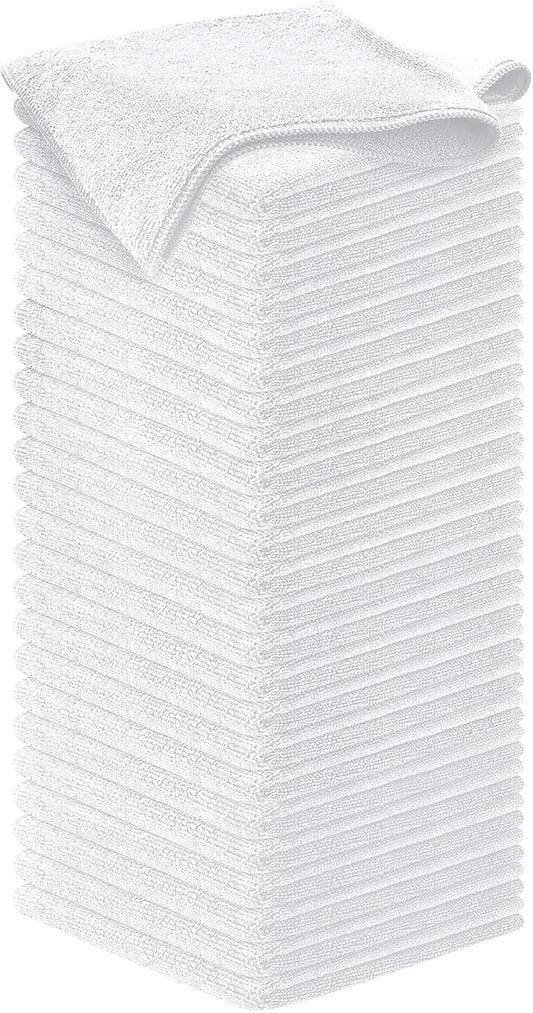 USANOOKS Microfiber Cleaning Cloth - White - 50Pcs (12.5x12.5 inch) High Performance - 1200 Washes, Ultra Absorbent Car Towel Traps Grime & Liquid for Streak-Free Mirror Shine - Car Washing Cloth