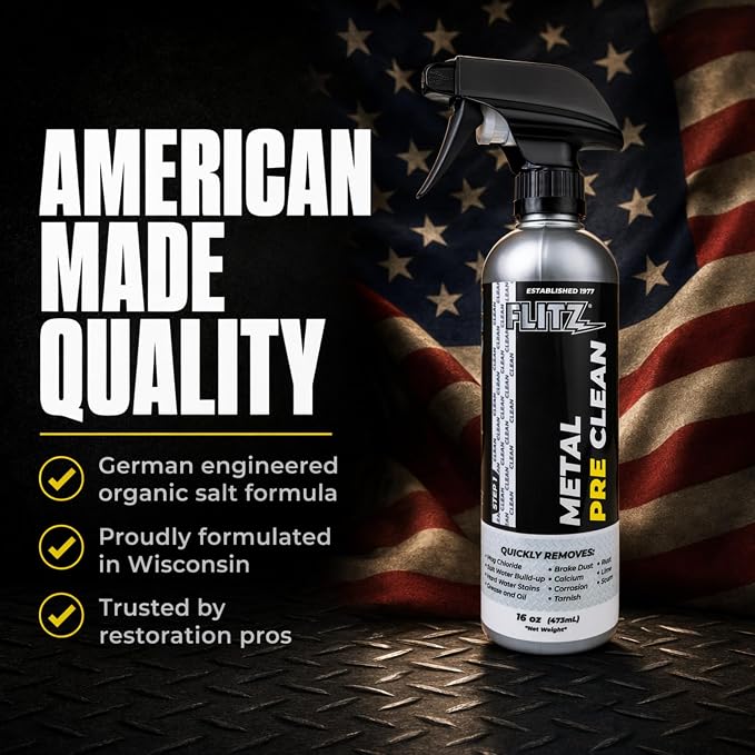 Flitz Metal Pre-Clean - 16oz of USA-Made Stainless Steel Cleaner Spray - Works on Aluminum, Brass, Copper, & More - Tarnish, Rust Remover for Metals - Non-Abrasive Aluminum Deoxidizer (12 Pack)