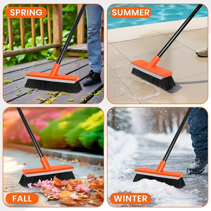 Deck Brush with Long Handle, Stiff Bristle Floor Scrub Broom, 55'' Outdoor Scrubber Remove Dirt, Leaves, Snow on Carpet, Patios, Garage, Concrete