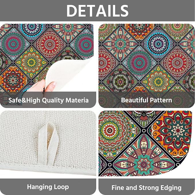 Dish Drying Mat for Kitchen Counter 18x24 Inch, Super Absorbent Dish Drainer Mat, Decorative Microfiber Dishes Drying Pad-Large(Plaid Boho)