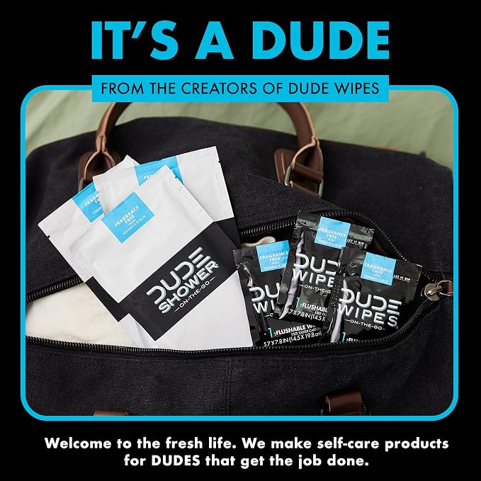 DUDE Wipes On-The-Go Shower Wipes - 9 Pack, 72 Wipes - Unscented Extra-Large Wipes with Vitamin E & Aloe - Full Body Shower Replacement Wipes