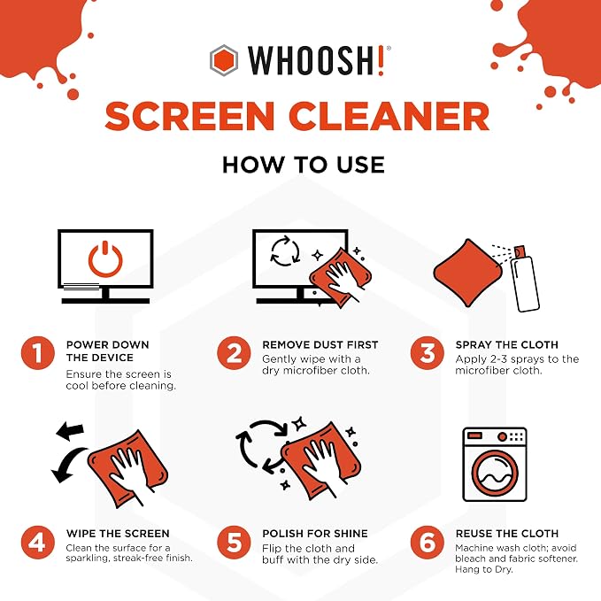 WHOOSH! Screen Shine Duo XL - Screen Cleaner Spray and Wipe for Eyeglasses, Phone & Laptop - Removes Fingerprints - Includes 3.4 oz + 1 oz Leak-Free Bottles & 2 Microfiber Cloths for Home & Travel