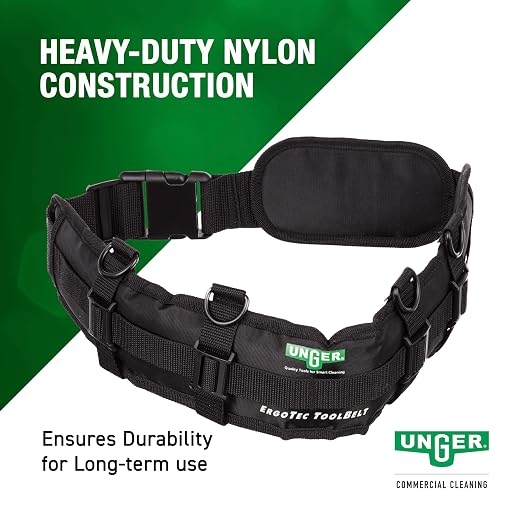 UNGER Commercial ErgoTec Belt Adjustable Length 32 to 50 Inches BSTBT | Four tool clips; Heavy-duty; Padded belt; Designed to carry window cleaning tools with ease; Quick-release buckle
