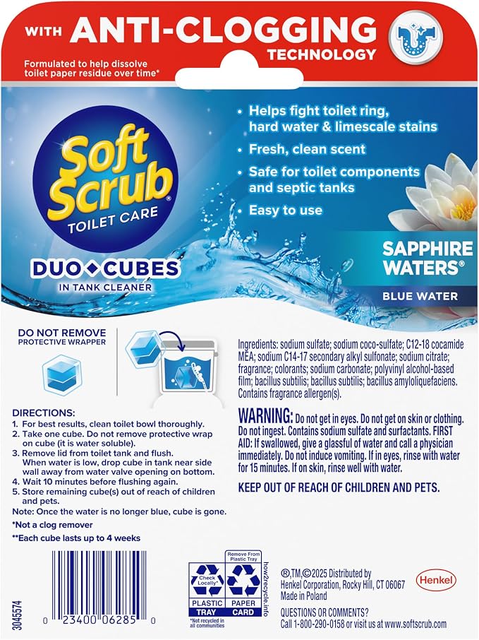 Soft Scrub In-Tank Toilet Cleaner Duo-Cubes, Sapphire Waters, 2 Ct (Pack of 7), Cleans & Freshens, Helps Fight Toilet Ring, Hard Water & Limescale Stains