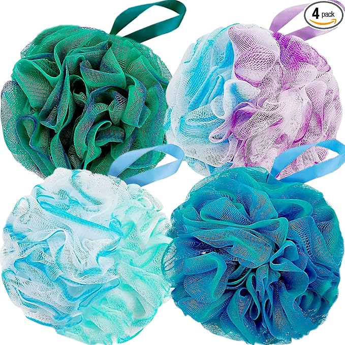 Fu Store Loofah Sponge Shower Loofahs 70g Bath Sponges Mesh Balls 4 Multi Color for Body Scrubber Exfoliator Wash Back Scrubbers Bathroom Men Women 4 Pack Cleaning Bathing Accessories