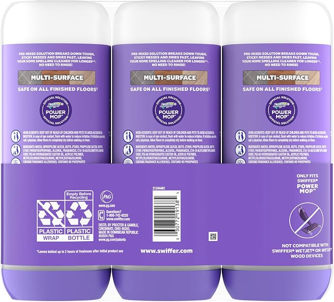 Swiffer PowerMop Floor Cleaning Solution with Lavender Scent, Triple Pack