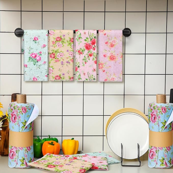 36 Pack Reusable Cleaning Cloths Washable Cotton Kitchen Dish Towels for Home Party Supplies Bulk, 9.84x11.81in (Countryside Flowers)