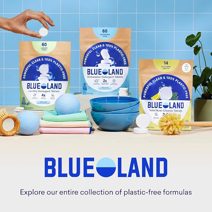 BLUELAND Multi-surface Cleaner, Starter Set, Fresh Lemon Scent, Spray Bottle with 4 Refill Tablets, All-Purpose, Eco-Friendly Cleaning Supplies, 4 x 24 Fl oz