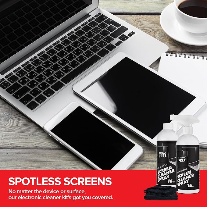 16oz Screen Cleaning Kit with Spray and Micro-Fibre Cloth Wipe (1 Pack) for Car Screens, Computer Screens, Laptops, iPads & Phones; Touchscreen Electronics Cleaner to Erase Dust or Fingerprints