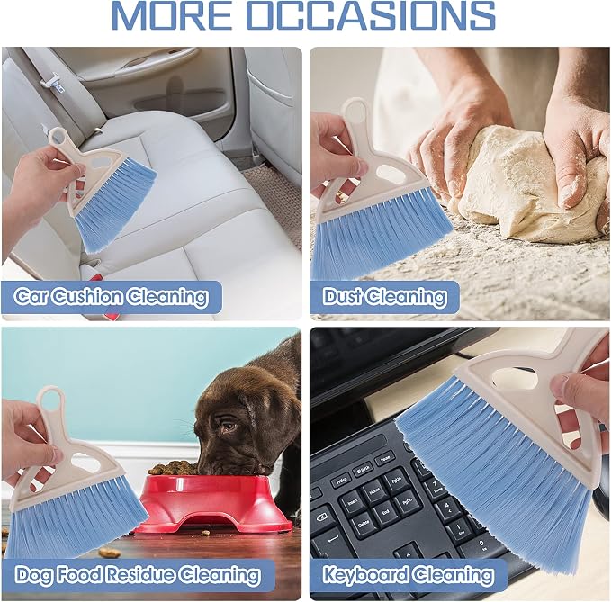 cobee Small Broom and Dustpan Cleaning Set, Mini Whisk Dustpan and Brush with Handle Portable Table Top Dust Pan Dining Table Crumb Sweeper Cleaning Tools with Soft Bristles for Housekeeping(Blue)