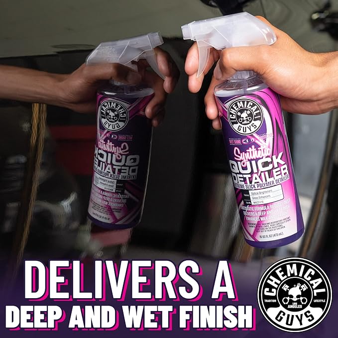 Chemical Guys, Synthetic Quick Detailer Spray, High Gloss & Slick, 16 oz | Spray-and-wipe detailer lifts dust, fingerprints and smudges while adding a streak-free synthetic-polymer gloss