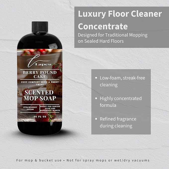 Lapew Berry Pound Cake Scented Mop Soap - Luxury Floor Cleaner Concentrate for Mopping Tile, Laminate, Vinyl & Hardwood | Streak-Free, Low-Foam | 36 oz