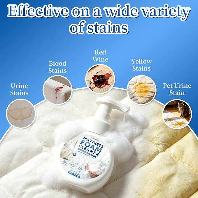 Mattress Stain Remover Spray – Enzyme Cleaner for Bed, Couch, & Upholstery | Upholstery cleaner for mattresses. Lifts yellow stains. No scrub. Safe for kids & pets. Brush & towel included(Lavender)