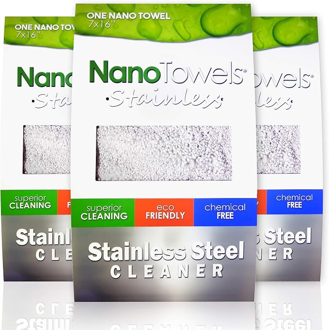 Nano Towels Stainless Steel Cleaner 3-Pack | The Amazing Chemical Free Stainless Steel Cleaning Reusable Wipe Cloth | Kid & Pet Safe | Grey 7x16 (3 Pack)