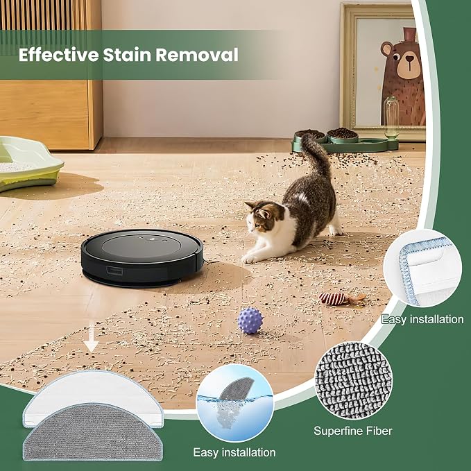 19 Pack Accessories Compatible with iRobot Roomba Combo & Essential Robot | Replacement Parts for Roomba 104/105/Y0110/Y0140/Q0120/Q011,2 Roller Brush,6 Filters,6 Side Brushes,4 Mop Pads&Cleaning Brush