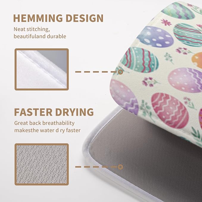 Easter Dish Drying Mat for Kitchen Counter Easter Spring Colorful Eggs Floral Drying Mats Absorbent Reversible Microfiber Washable Draining Pad Washable Dry Mat 18x24 Inch
