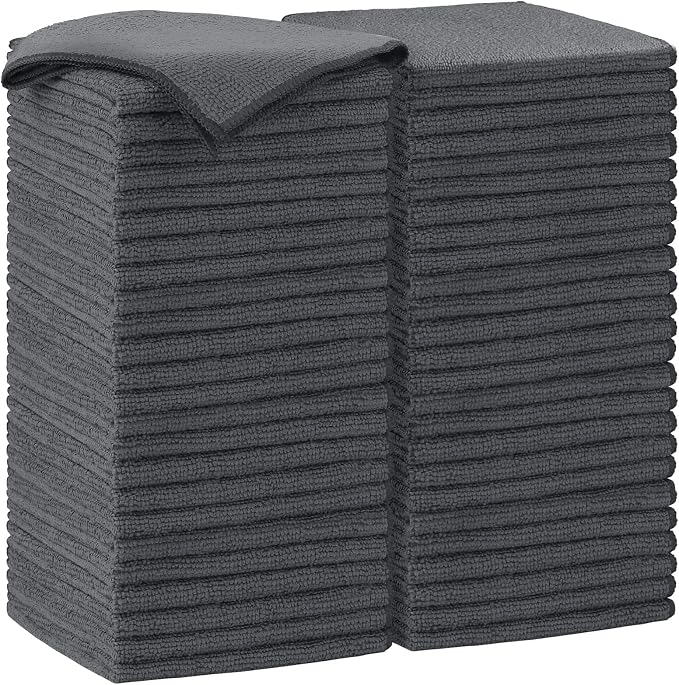 AIDEA Grey Microfiber Cleaning Cloth-50PK, Cleaning Rags 12"x 12" Absorbent | Microfiber Towels for Cars Lint Free, Reusable Microfiber Towels, Kitchen Towel Dusting Cloth, Dish Rags, Bulk Cleaning Towel
