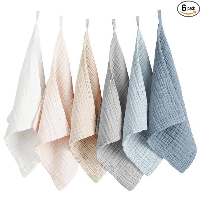 Konssy 6 Pack Face Cloths, Soft Wash Cloth for Washing Face, Cotton Face Towels for Sensitive Skin Women Facial Makeup Remover Reusable Absorbent Washcloths （11 x 11 Inch）