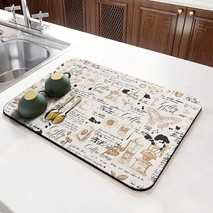 Coffee Mat 23inx15in,Coffee Bar Mat for Countertops,Absorbent Hide Stain Anti-Slip Coffee Bar Accessories Fit Under Coffee Machine Mat,dish drying mats for kitchen