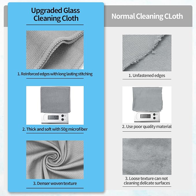 Microfiber Cleaning Cloth, 12 Pack Window Glasses Cleaning Cloth, Reusable Lint-Free Streak Free Polishing Cloth Wipes for Stainless Steel, Eyeglasses, Mirrors, Screens & Lenses,12"*12" Grey