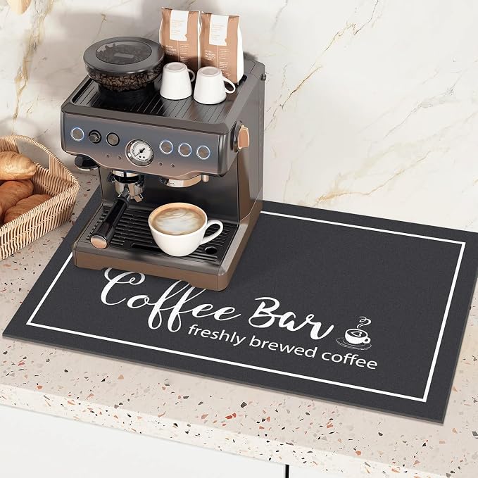 Findosom Dish Drying Mat, 16"x 24" Super Absorbent & Hide Stain Coffee Mat, Cuttable Drying Mat for Kitchen Counter, Coffee Bar Accessories, Under Dish Rack, Coffee Maker, Espresso Machine, Black