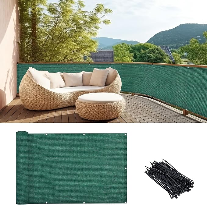 LOVE STORY 3' x 10' Balcony Privacy Screen Cover for Apartment, Dark Green | HDPE Fabric, 95% UV Block, Fence Cover for Patio Deck, Railing Screen for Porch, Privacy Protective, Custom Size Available