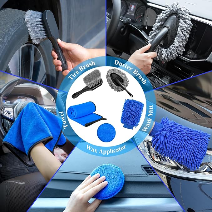 31Pcs Car Detailing Brush Set, Car Detailing Kit, Auto Detailing Drill Brush Set, Car Detailing Brushes, Car Wash Cleaning Tools Kit for Interior, Exterior, Wheels, Blue