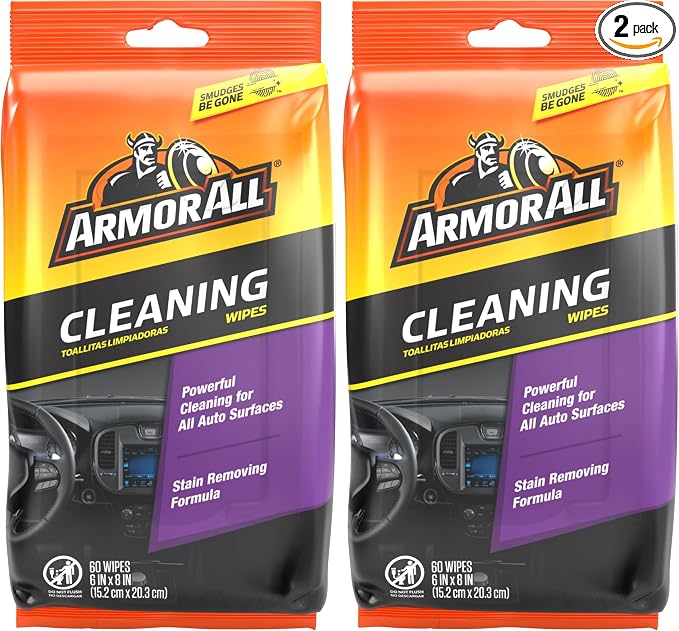 Armor All Car Interior Cleaner Wipes, Interior Cleaning Wipes for Cars, Trucks, Motorcycles, 60 Each (Pack of 2)