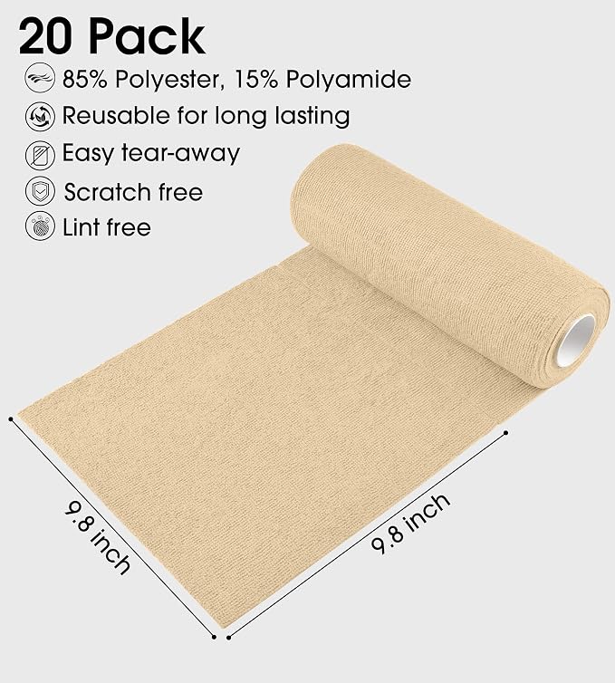 KitchLife Microfiber Cleaning Cloth Roll - Tear-Away Reusable Microfiber Paper Towels, Lint-Free, Washable, 20 Sheets for Kitchen, Car, Dishes, and Sensitive Surfaces (Wheat)