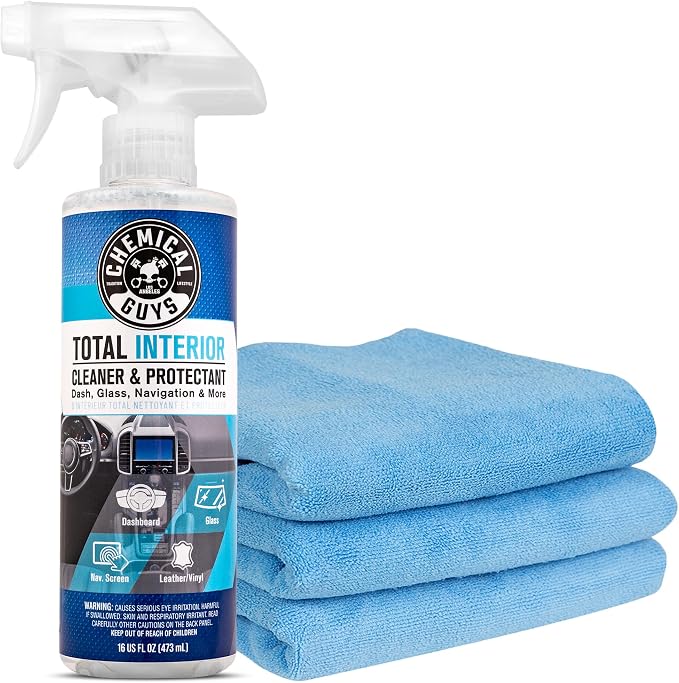 Chemical Guys, Total Interior Cleaner & Protectant with 3 Microfiber Towels | All-in-one interior cleaner plus three microfiber towels for dashboards, seats, trim and glass, streak-free