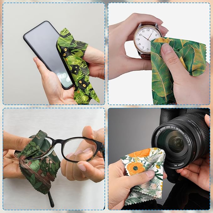 6 PCS Glasses Cleaning Cloth Eyeglass Lens Cleaning Cloth Eyeglasses Wipes Microfiber Reusable Soft for Phone Screens Camera Unisex Women Girls Cute Aesthetic (6.3"x6.3")-Orange Flower