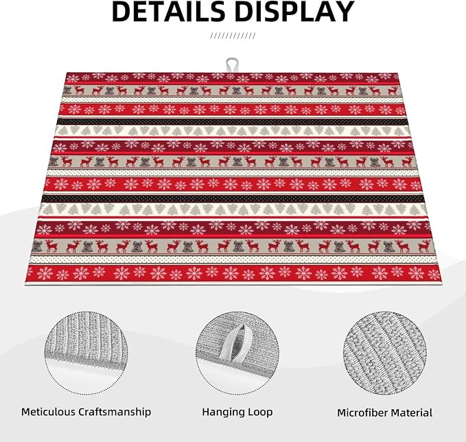 Christmas Dish Drying Mat for Kitchen Counter Cute Kitchen Christmas Dish Mat Microfiber Kitchen Countertop Absorbent Reversible Drainer Rack Pad