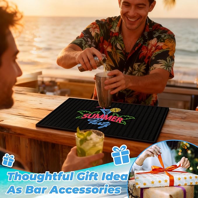 Neon Tiki Black Bar Mat 18 x 12 Inch - Thick Rubber Bar Mats for Countertop and Bartending - Professional Bar Spill Mat for Home Bar Accessories, Bar Cart Decor and Bartender Accessories （SXJQ）