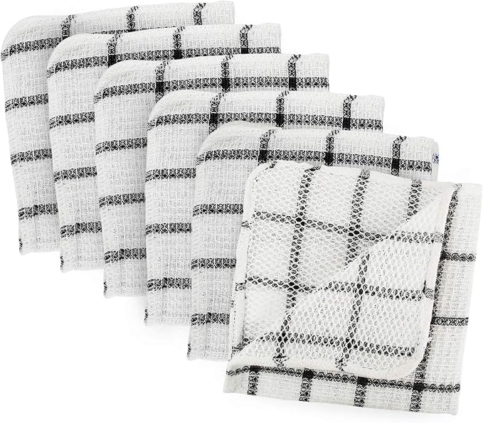 DII Scrubber Dishcloths Collection Windowpane Dishrag Set, 12x12, White/Black Stripe, 6 Piece