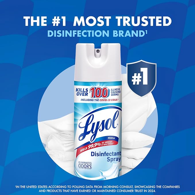 Lysol Disinfectant Spray, Household Cleaning Supplies, Disinfecting Multi-Purpose Room Spray, Antibacterial Sanitizer, Deodorizer, Kills Hantavirus, Crisp Linen, 12.5 Fl Oz (Pack of 2)