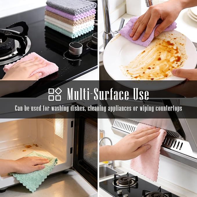 24 Pack Kitchen Dishcloths - Does Not Shed Fluff - Reusable Dish Towels, Dish cloths, Super Absorbent Coral Fleece Cleaning Cloths, Nonstick Oil Washable Fast Drying, 7 x 9 Inch (Multicolor) | Reusable Coral Fleece Cloths Washable Fast Drying and Easy ...