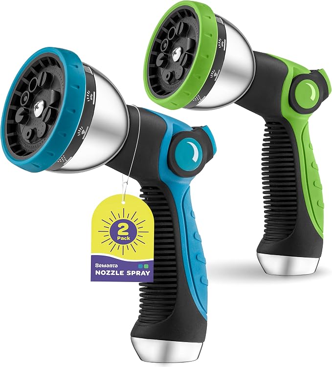 Hose Nozzle [2 Pack] Heavy Duty Hose Sprayer With 10 Adjustable Watering Patterns. Thumb Control Design, Comfortable Ergonomic Grip, Garden Hose Nozzle for Watering Plants & Lawns/Fun showers/Cleaning