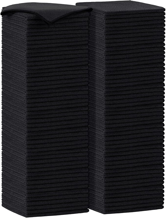 AIDEA Black Microfiber Cleaning Cloth-100PK, Reusable Cleaning Rags 12"x16" | Microfiber Towels for Cars Lint Free, Absorbent Microfiber Towels, Kitchen Towels, Dish Rags, Bulk Cleaning Towels for Home