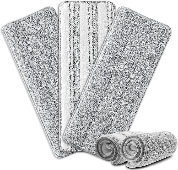 Flat Mop Pads, 5 Pack 13"X4.9" Microfiber Mop Replacement Pads Head | White and Grey Stripe Pads for Wet & Dry Cleaning, Compatible with Microfiber Flat Mop Heads, Machine Washable, Scratch-Free