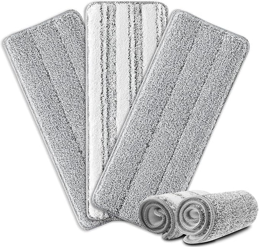 Flat Mop Pads, 5 Pack 13"X4.9" Microfiber Mop Replacement Pads Head | White and Grey Stripe Pads for Wet & Dry Cleaning, Compatible with Microfiber Flat Mop Heads, Machine Washable, Scratch-Free