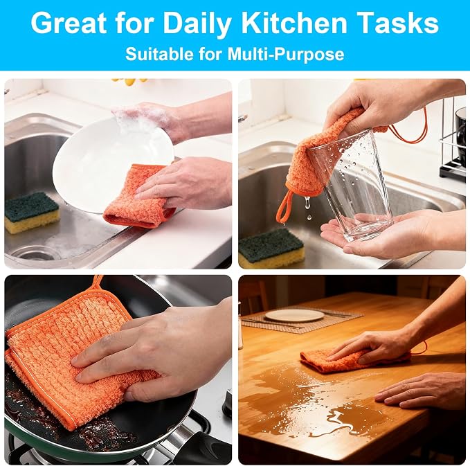 Microfiber Cleaning Cloths 12" x 12": 10 Pack Reusable lint-Free | Towels for Glass, Mirrors, Windows, Stainless Steel, Busting, Kitchen, Bathroom and Car Detailing