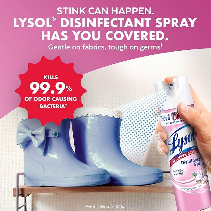 Lysol Disinfectant Spray, Household Cleaning Supplies, Disinfecting Multi-Purpose Room Spray, Antibacterial Sanitizer, Deodorizer, Kills Hantavirus, Early Morning Breeze, 19 Fl Oz (Pack of 2)