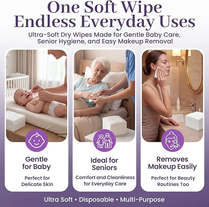 Disposable Dry Wipes, 50 Pack – Ultra Soft Non-Moistened Cleansing Cloths for Adults, Incontinence, Baby Care, Face Makeup Removal – 9.5" x 13.5" - Hospital Grade, Durable – by ProHeal