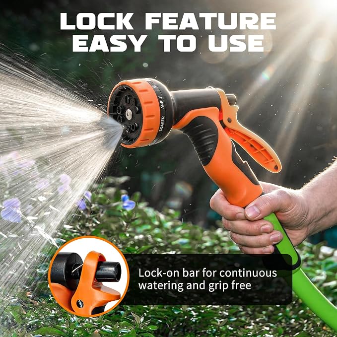 Garden Hose Nozzle with 10 Spray Patterns – High Pressure Water Sprayer for Car Washing, Pet Bathing & Lawn Care with Lock Feature & Comfort Grip – Fits All 3/4" Standard Hoses Thread