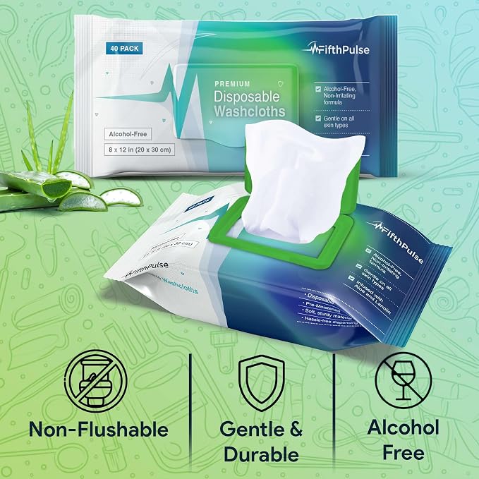 Disposable Body Wipes For Adults 40 Count -Premoistened Washcloths For Elderly Bathing Infused With Aloe and Lanolin -Alcohol-Free Adult Wet Wipes, Extra Large 8” x 12” Wash Cloth
