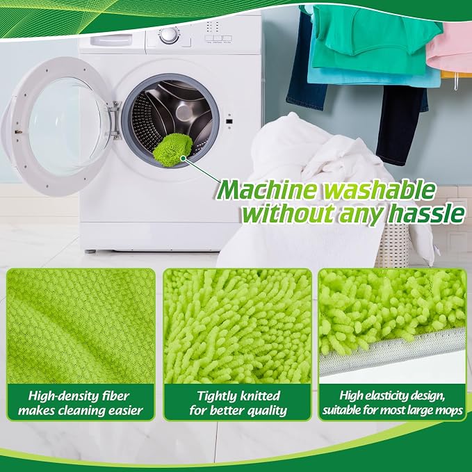 Toulite 10 Reusable Mop Refill Pads Replacement Compatible with Most XL Sweeper 17" x 5" Microfiber Mops Head Floor Cleaning Supplies (Handle is Not Included) (Green)