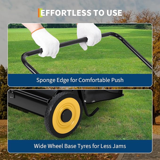 Garvee 21 Inch Push Lawn Sweeper, Leaf & Grass Collector, Strong Rubber Wheels & Heavy Duty Thickened Steel Durable to Use with Large 3.5 Cu. ft Hopper Bag, 4 Spinning Brushes