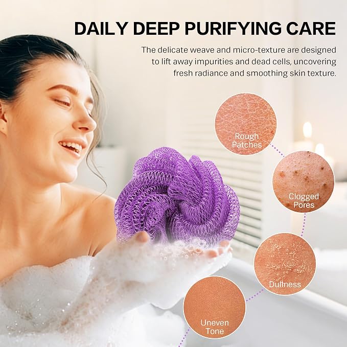 UJFQBH African Net Sponge Authentic 2-Pieces Exfoliating Body Scrubber for Shower & Bath, Deep Cleansing Lather for Dead Skin Removal, Back Scrubber for Women & Men (Pink 、Purple